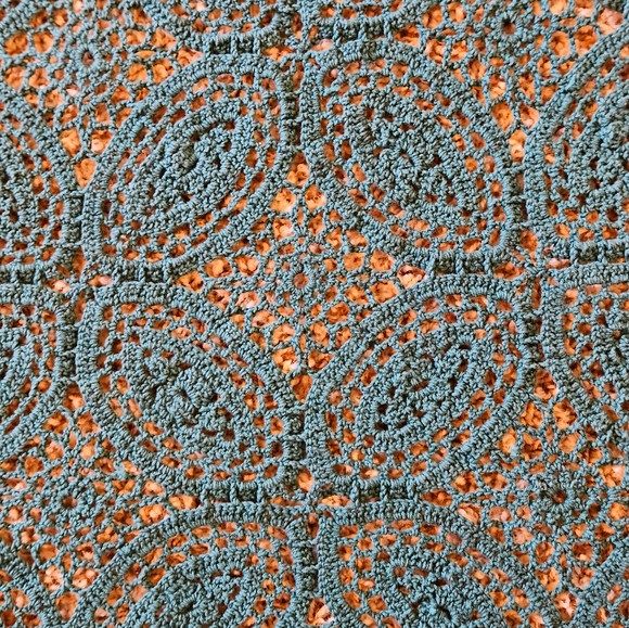 Vintage Dark Green Crocheted Throw Blanket With Tassels 54x48 in - Picture 6 of 6